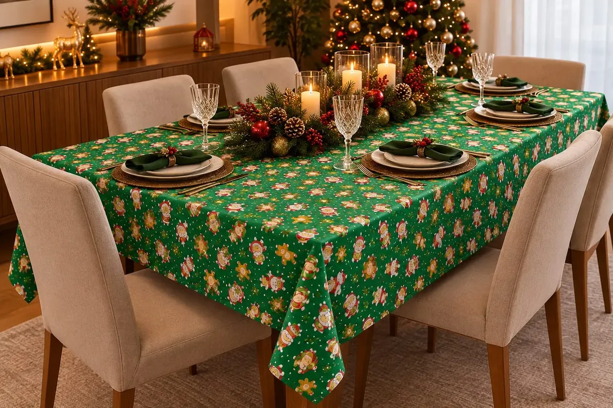 Toalha De Mesa Natalina 06 Lugares 220 X 150 Estampas Lindas