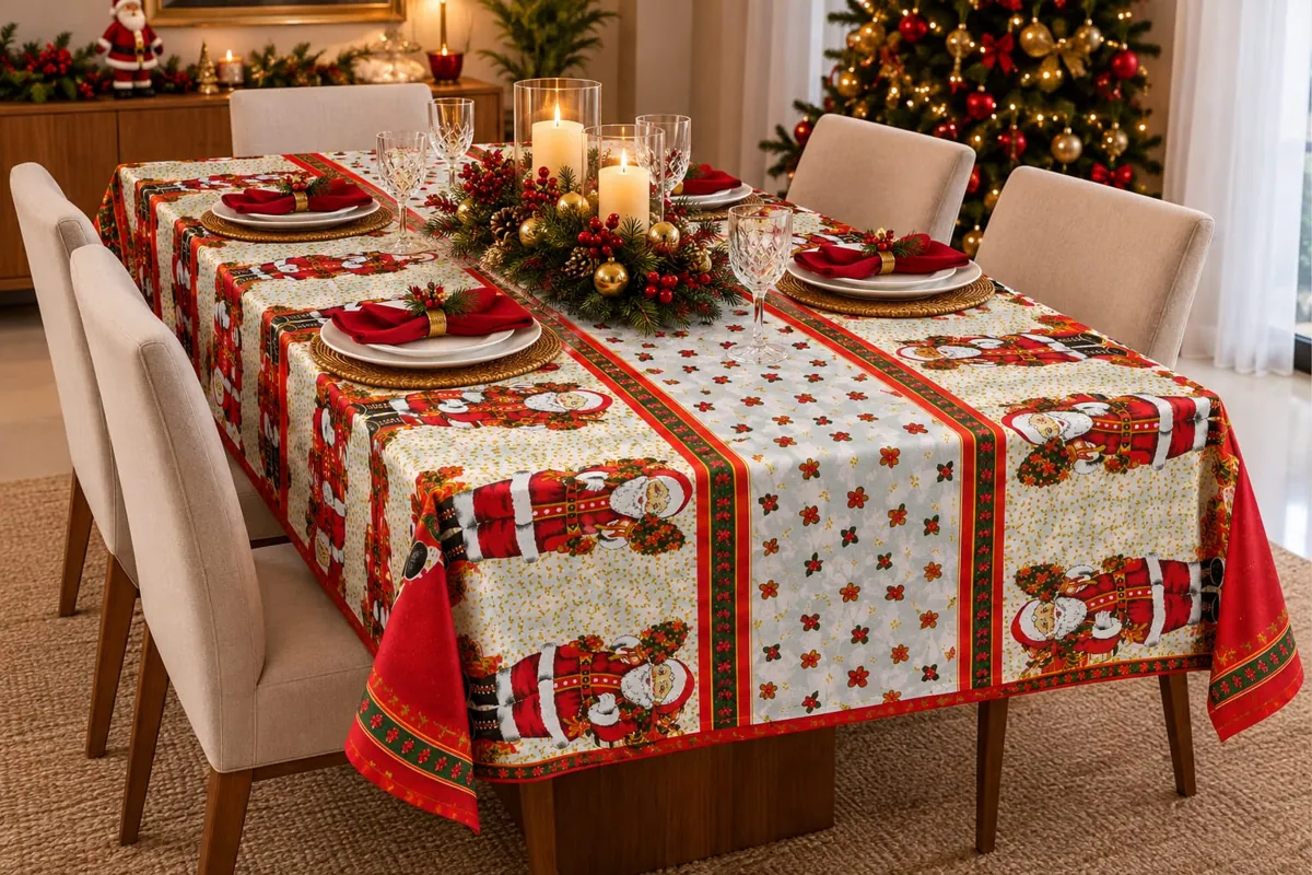 Toalha de mesa natalina – modelo 01 branco e vermelho